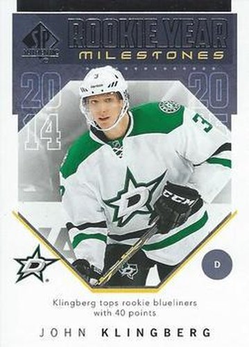 #RYM-JK John Klingberg - Dallas Stars - 2018-19 SP Authentic - Rookie Year Milestones Hockey