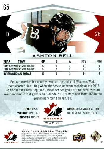 #65 Ashton Bell - Canada - 2021-22 Upper Deck Team Canada Juniors Hockey