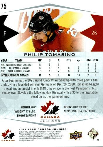 #75 Philip Tomasino - Canada - 2021-22 Upper Deck Team Canada Juniors Hockey