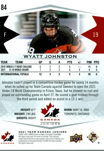 #84 Wyatt Johnston - Canada - 2021-22 Upper Deck Team Canada Juniors Hockey