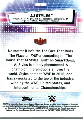 #1 AJ Styles - 2021 Topps WWE Chrome Wrestling