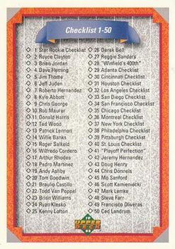 #100 Checklist: 1-100 - 1992 Upper Deck Baseball