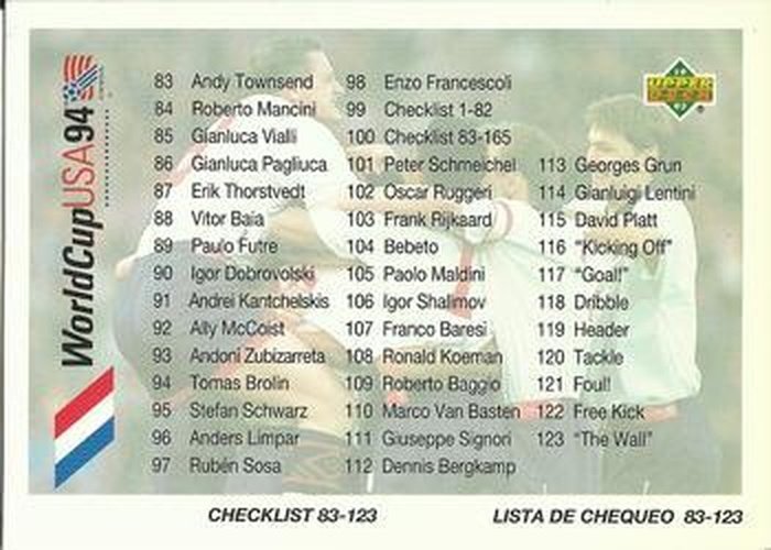 #100 Checklist 83-165 - 1993 Upper Deck World Cup Preview English/Spanish Soccer