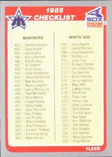 #659 Checklist: Mariners / White Sox / Reds / Rangers - Seattle Mariners / Chicago White Sox / Cincinnati Reds / Texas Rangers - 1985 Fleer Baseball
