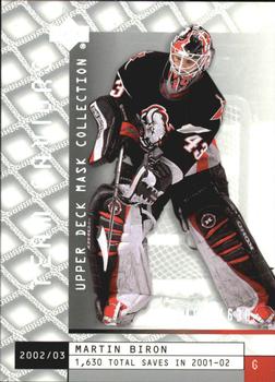 #102 Martin Biron - Buffalo Sabres - 2002-03 Upper Deck Mask Collection Hockey