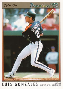 #103 Luis Gonzalez - Houston Astros - 1992 O-Pee-Chee Premier Baseball