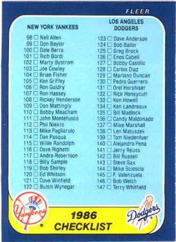 #655 Checklist: Yankees / Dodgers / Angels / Reds - New York Yankees / Los Angeles Dodgers / California Angels / Cincinnati Reds - 1986 Fleer Baseball