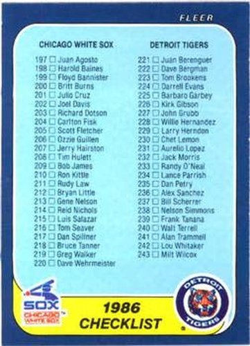 #656 Checklist: White Sox / Tigers / Expos / Orioles - Chicago White Sox / Detroit Tigers / Montreal Expos / Baltimore Orioles - 1986 Fleer Baseball