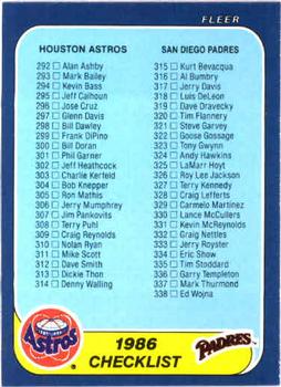 #657 Checklist: Astros / Padres / Red Sox / Cubs - Houston Astros / San Diego Padres / Boston Red Sox / Chicago Cubs - 1986 Fleer Baseball