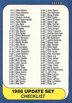 #U-132 Checklist - 1986 Fleer Update Baseball