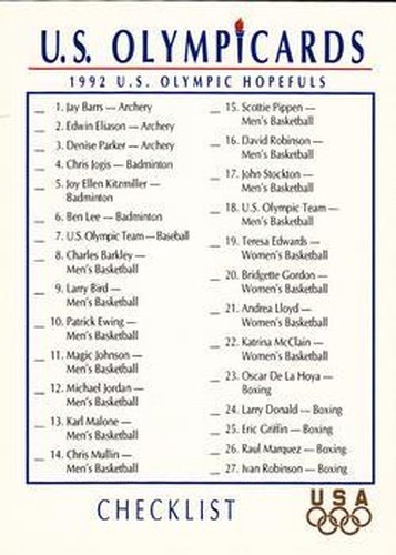 #109 Checklist CL - 1992 Impel U.S. Olympic Hopefuls