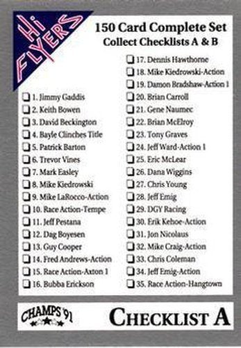 #116 Checklist A 1-75 - 1991 Champs Hi Flyers Racing