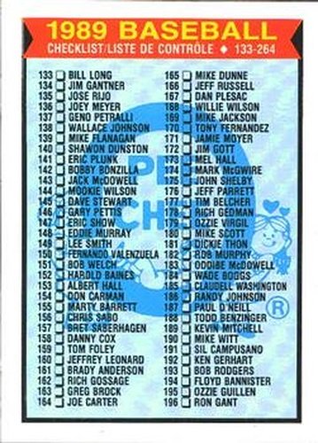 #118 Checklist: 133-264 - 1989 O-Pee-Chee Baseball