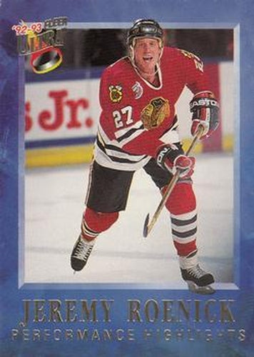 #11 Jeremy Roenick - Chicago Blackhawks - 1992-93 Ultra - Jeremy Roenick Performance Highlights Hockey