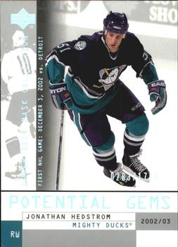 #122 Jonathan Hedstrom - Anaheim Mighty Ducks - 2002-03 Upper Deck Mask Collection Hockey