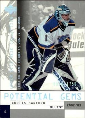 #125 Curtis Sanford - St. Louis Blues - 2002-03 Upper Deck Mask Collection Hockey
