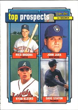 #126 1992 Prospects 1B Rico Brogna / John Jaha / Ryan Klesko / Dave Staton - Detroit Tigers / Milwaukee Brewers / Atlanta Braves / San Diego Padres - 1992 O-Pee-Chee Baseball