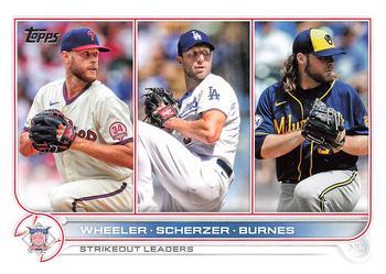 #127 NL Strikeout Leaders Zack Wheeler / Max Scherzer / Corbin Burnes - Philadelphia Phillies / Los Angeles Dodgers / Milwaukee Brewers - 2022 Topps Baseball