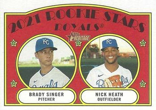 #129 Royals 2021 Rookie Stars Brady Singer / Nick Heath - Kansas City Royals - 2021 Topps Heritage Baseball