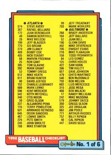 #131 Checklist 1 of 6 - 1992 O-Pee-Chee Baseball