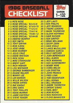 #131 Checklist: 1-132 - 1986 Topps Baseball