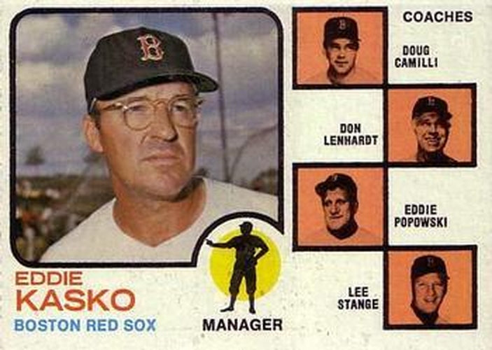 #131b Red Sox Field Leaders Eddie Kasko / Doug Camilli / Don Lenhardt / Eddie Popowski / Lee Stange - Boston Red Sox - 1973 Topps Baseball