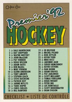 #132 Checklist 1-99 - 1991-92 O-Pee-Chee Premier Hockey