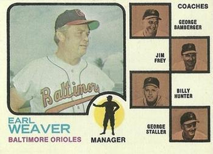 #136b Orioles Field Leaders Earl Weaver / George Bamberger / Jim Frey / Billy Hunter / George Staller - Baltimore Orioles - 1973 Topps Baseball