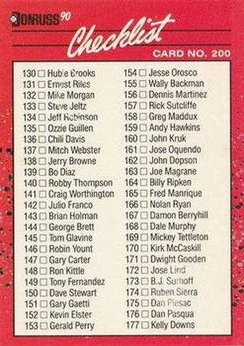#200 Checklist 130-231 - 1990 Donruss Baseball