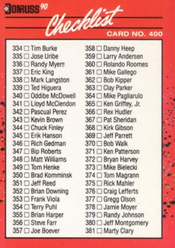 #400 Checklist 334-435 - 1990 Donruss Baseball