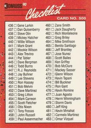 #500 Checklist 436-537 - 1990 Donruss Baseball