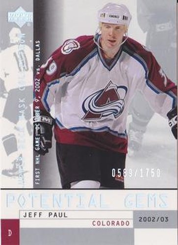 #139 Jeff Paul - Colorado Avalanche - 2002-03 Upper Deck Mask Collection Hockey