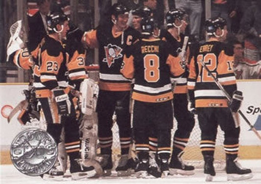 #144 Mario Lemieux / Bob Errey / Mark Recchi / Bruce Racine / Randy Hillier - Pittsburgh Penguins - 1991-92 Pro Set Platinum Hockey