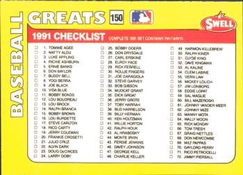 #150 Checklist - 1991 Swell Baseball Greats