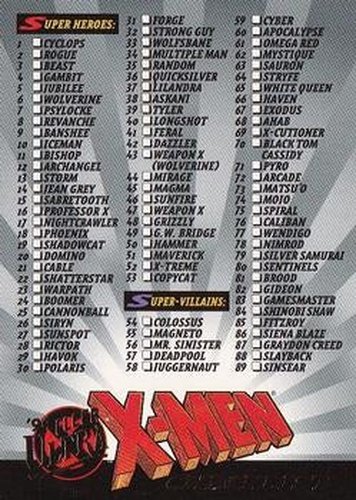 #150 94 Fleer Ultra X-Men Checklist - 1994 Ultra X-Men