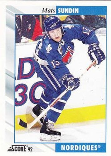 #153 Mats Sundin - Quebec Nordiques - 1992-93 Score USA Hockey