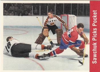 #153 Sawchuk Picks Pocket - Boston Bruins - 1994 Parkhurst Missing Link 1956-57 Hockey