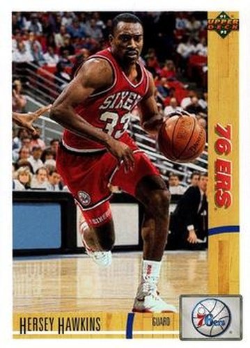 #155 Hersey Hawkins - Philadelphia 76ers - 1991-92 Upper Deck Basketball