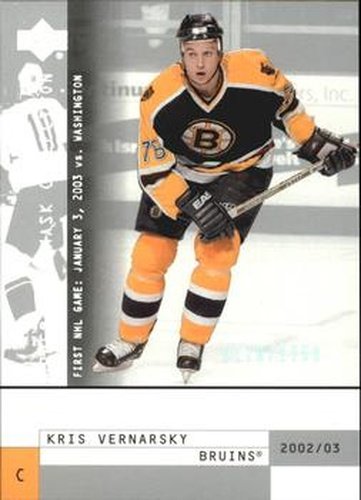 #156 Kris Vernarsky - Boston Bruins - 2002-03 Upper Deck Mask Collection Hockey