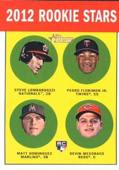 #158 Steve Lombardozzi / Pedro Florimon / Matt Dominguez / Devin Mesoraco - Washington Nationals / Minnesota Twins / Miami Marlins / Cincinnati Reds - 2012 Topps Heritage Baseball