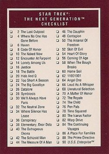 #160 STAR TREK: The Next Generation Checklist - 1991 Impel Star Trek 25th Anniversary