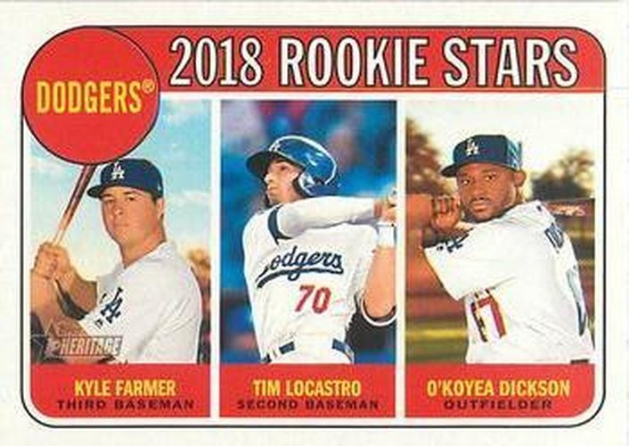 #160 O'Koyea Dickson / Kyle Farmer / Tim Locastro - Los Angeles Dodgers - 2018 Topps Heritage Baseball