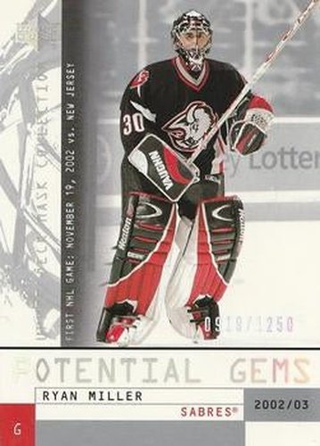 #165 Ryan Miller - Buffalo Sabres - 2002-03 Upper Deck Mask Collection Hockey