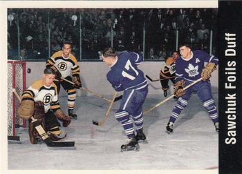 #167 Sawchuk Foils Duff - Boston Bruins / Toronto Maple Leafs - 1994 Parkhurst Missing Link 1956-57 Hockey