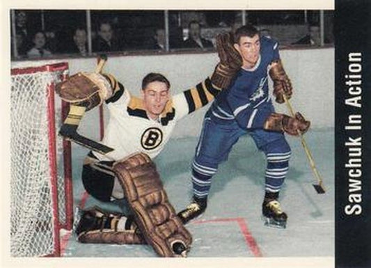 #168 Sawchuk In Action - Boston Bruins / Toronto Maple Leafs - 1994 Parkhurst Missing Link 1956-57 Hockey