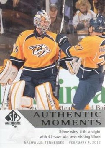 #168 Pekka Rinne - Nashville Predators - 2012-13 SP Authentic Hockey