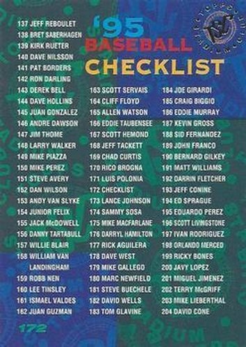 #172 Checklist: 137-270 - 1995 Stadium Club Baseball
