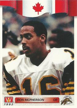 #175 Don McPherson - Hamilton Tiger-Cats - 1992 All World CFL Football