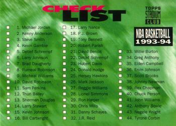 #179 Checklist: 1-90 - 1993-94 Stadium Club Basketball