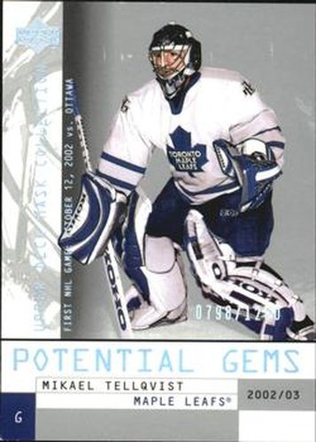 #179 Mikael Tellqvist - Toronto Maple Leafs - 2002-03 Upper Deck Mask Collection Hockey